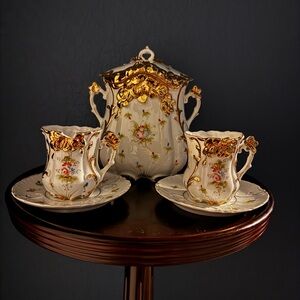 Elegant Floral Tea Set with Gold Accents